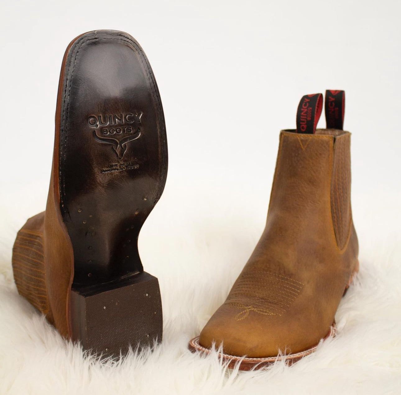 Quincy Q82B2731 Tan Square Toe Men Botin