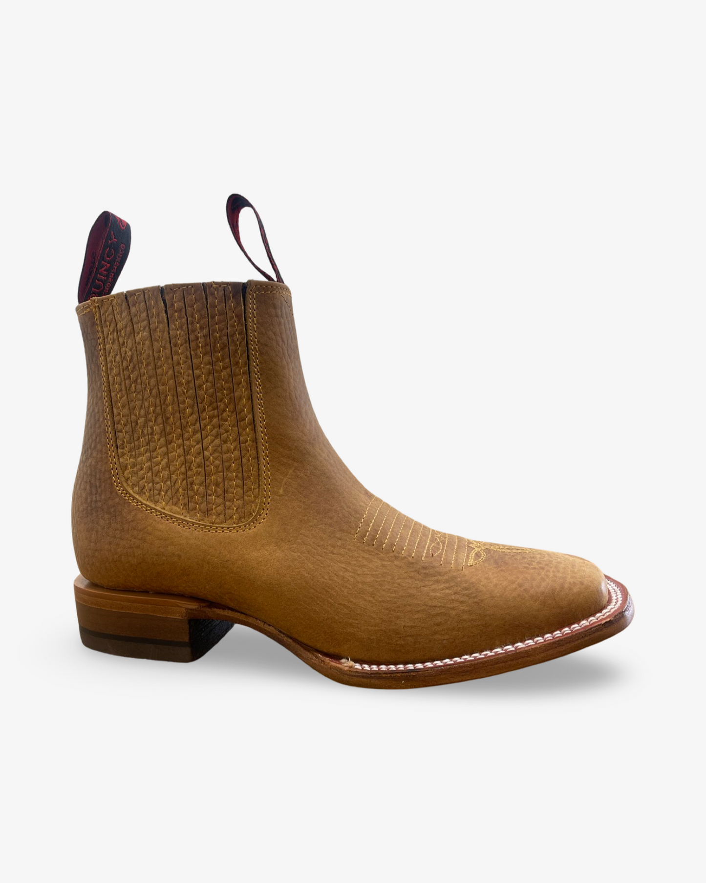 Quincy Boots Tan Rhino Leather Wide Square Toe Botin Charro