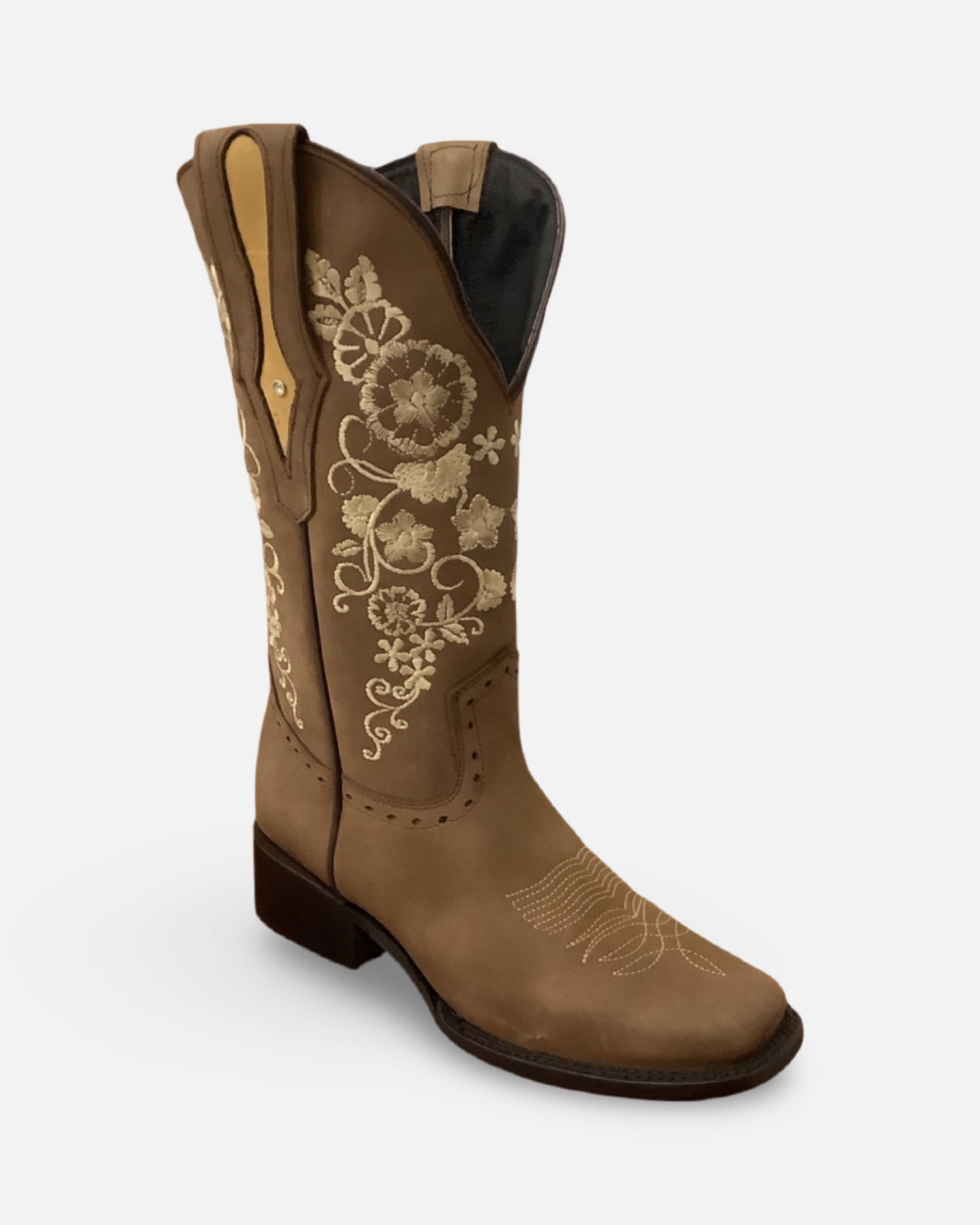Arles Floral Stitch Brown Western Women Boot