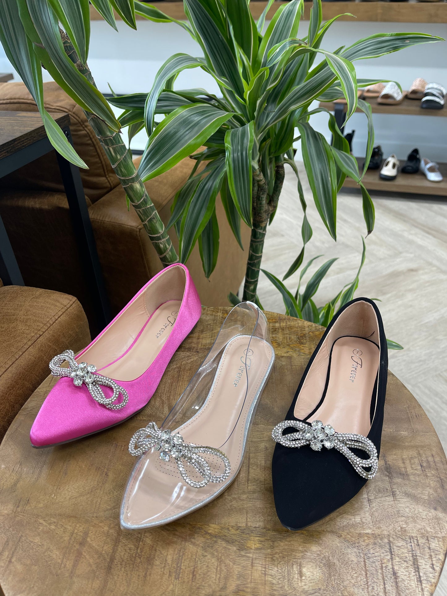 Forever Point Rhinestone Bow Ballet Flats