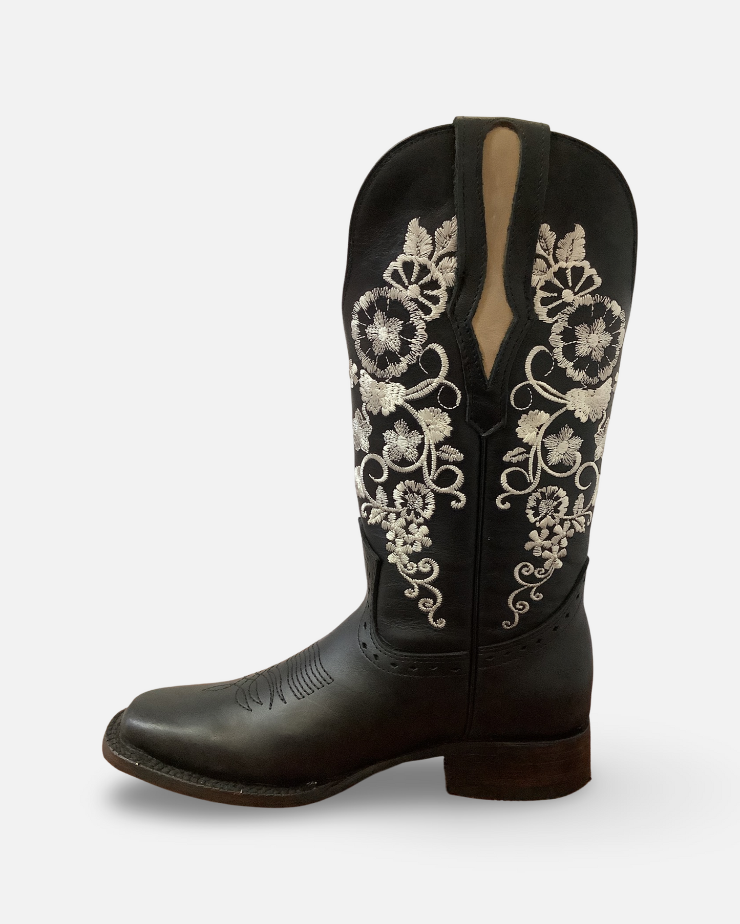 Arles Floral Stitch Black Western Women Boot