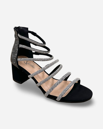 Forever Rhinestone Multi Strap Chunky Heel