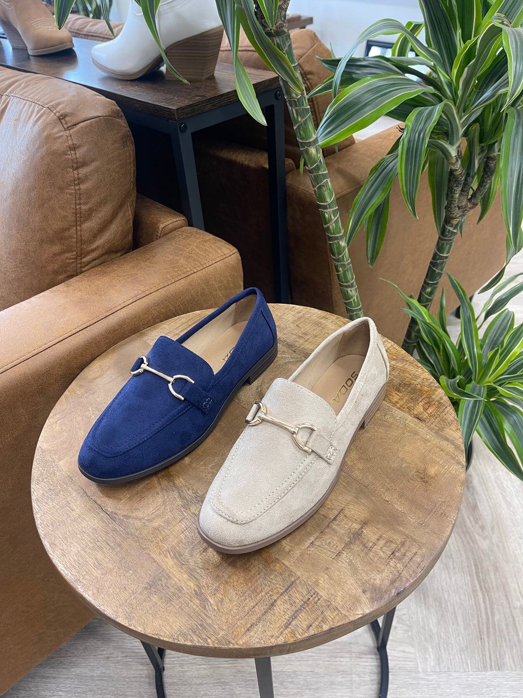 Soda Guitar Gold Buckle Loafer Flats