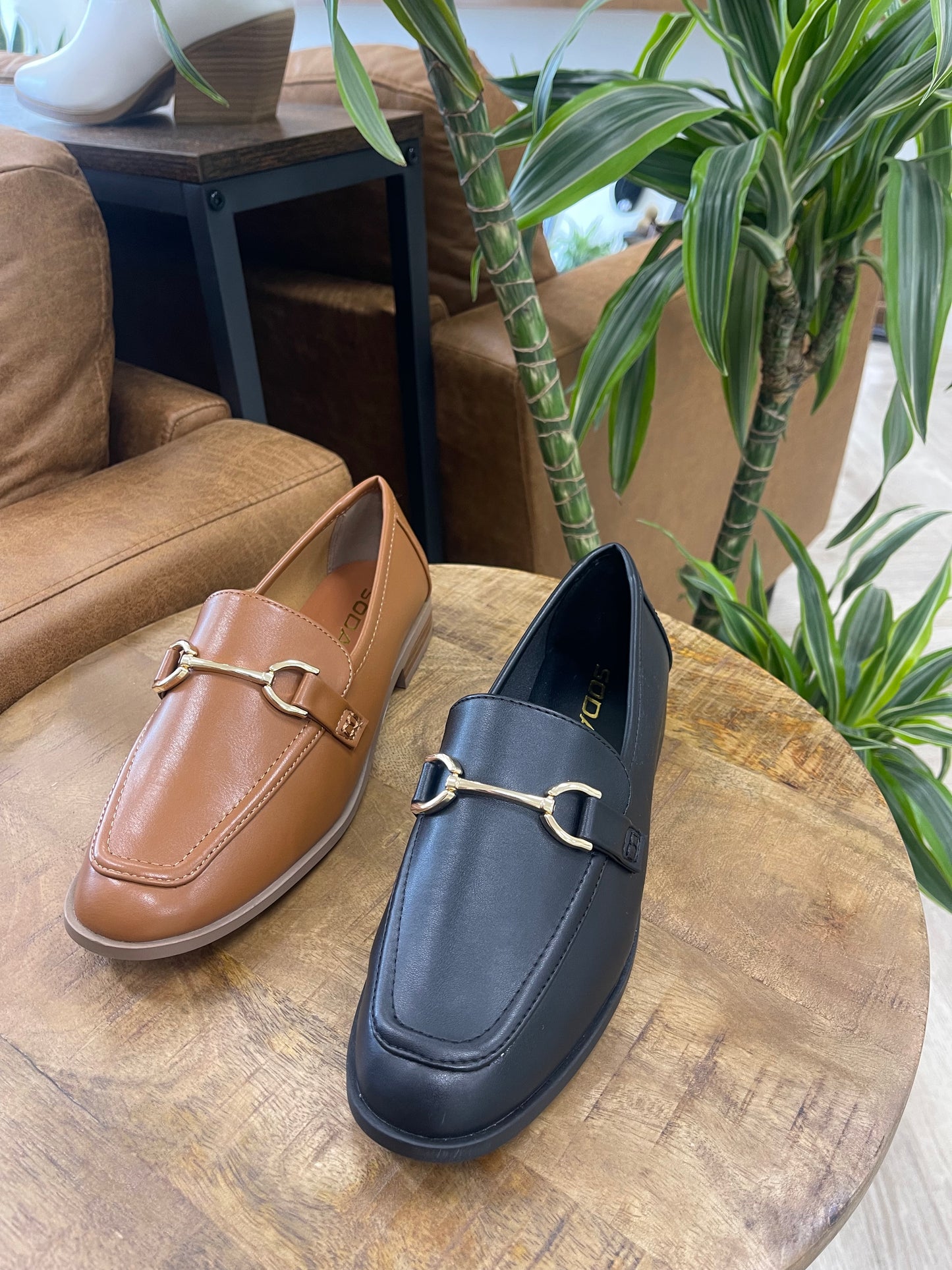 Soda Guitar Gold Buckle Loafer Flats