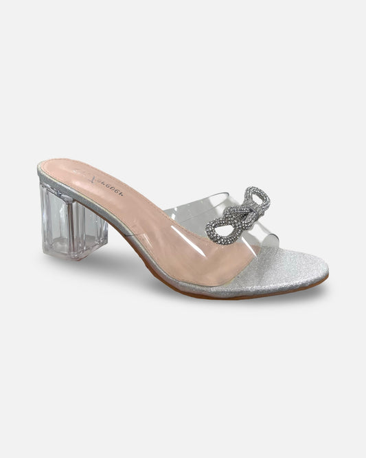 Forever Notary Rhinestone Bow Clear Chunky Heel