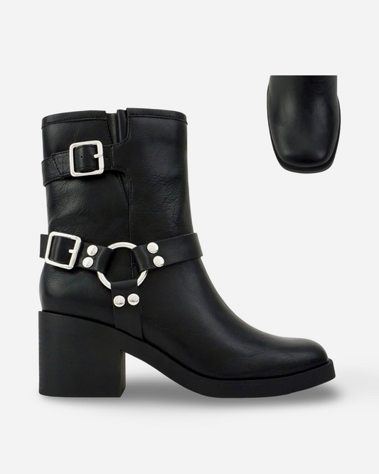 Soda Addax Women Ankle Biker Boot With Buckles