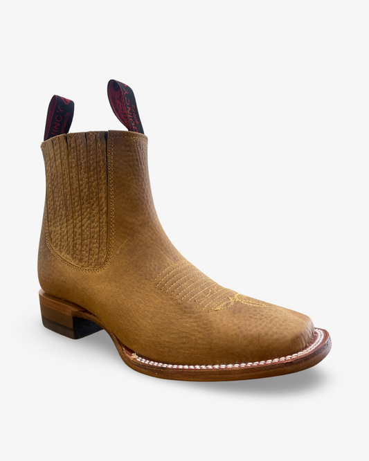 Quincy Boots Tan Rhino Leather Wide Square Toe Botin Charro