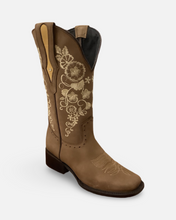 Load image into Gallery viewer, Arles Floral Stitch Brown Western Women Boot
