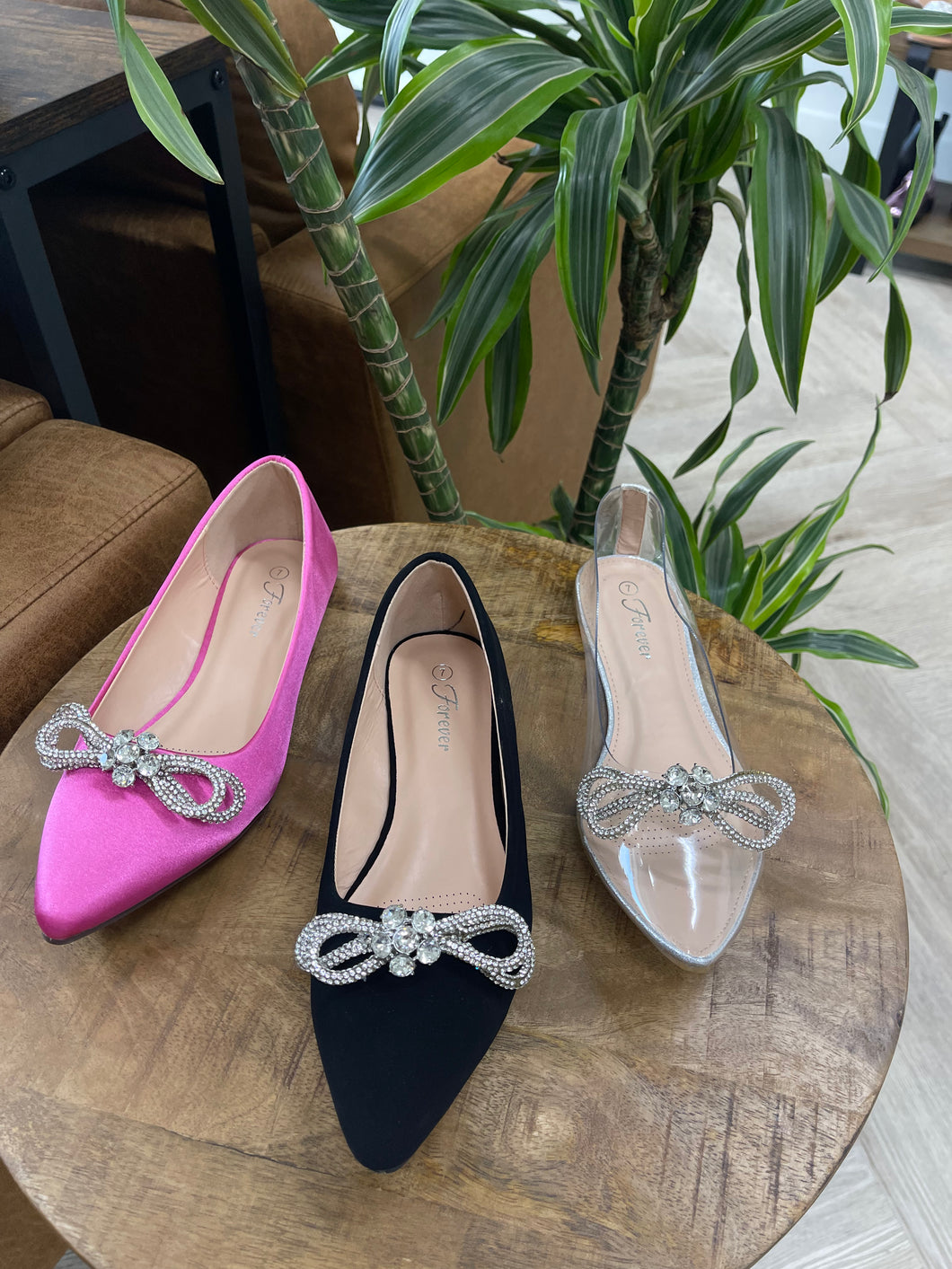 Forever Rhinestone Bow Ballet Flats