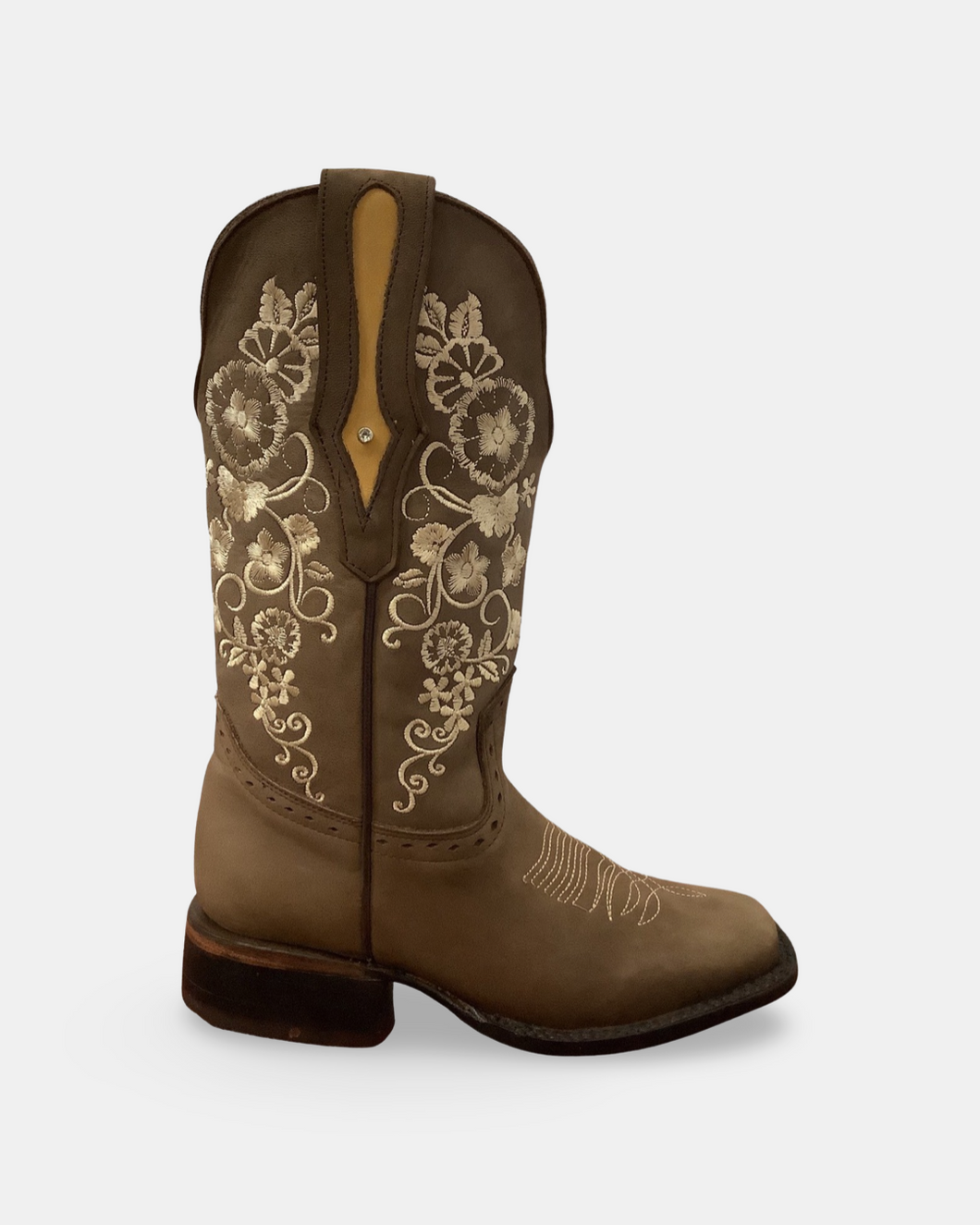 Arles Floral Stitch Brown Western Women Boot