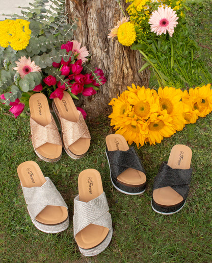 Forever Lajolla Rhinestone Platform Slide Sandal