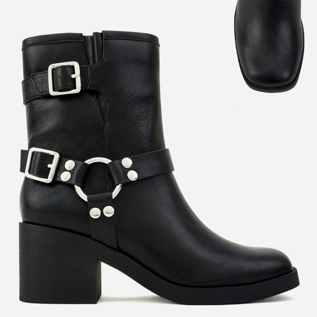 Soda Addax Women Ankle Biker Boot With Buckles