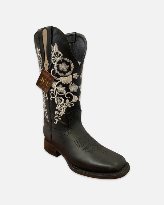 Arles Floral Stitch Black Western Women Boot