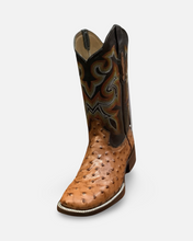 Load image into Gallery viewer, Arles Imitation Ostrich Engraved Cow Leather Cognac Men Boot
