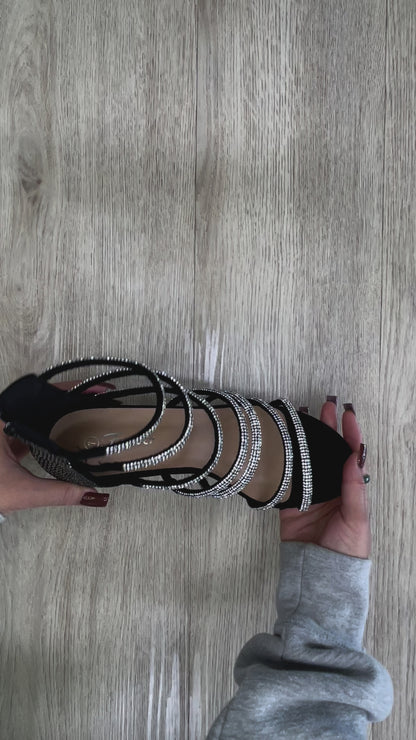 Forever Rhinestone Multi Strap Chunky Heel