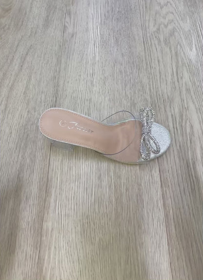 Forever Notary Rhinestone Bow Clear Chunky Heel