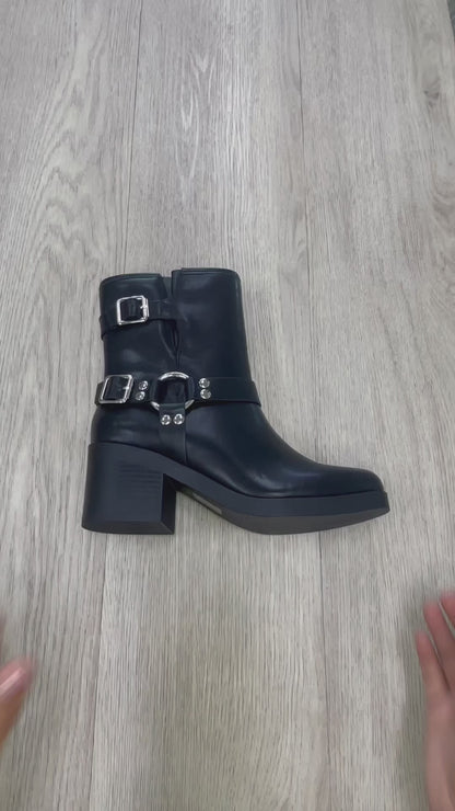 Soda Addax Women Ankle Biker Boot With Buckles