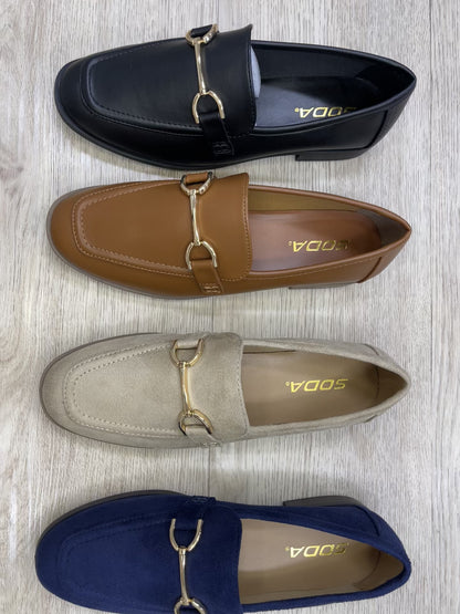 Soda Guitar Gold Buckle Loafer Flats