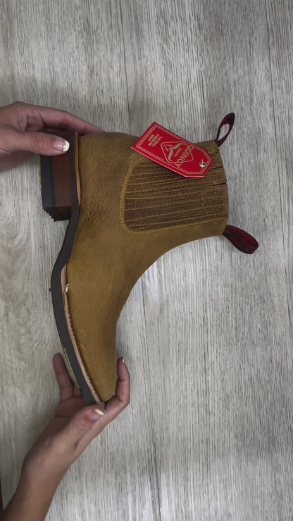 Quincy Boots Tan Rhino Leather Wide Square Toe Botin Charro