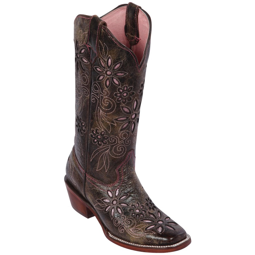 Quincy Boots Dark Brown Volcano Leather Square Toe Cowgirl Boots