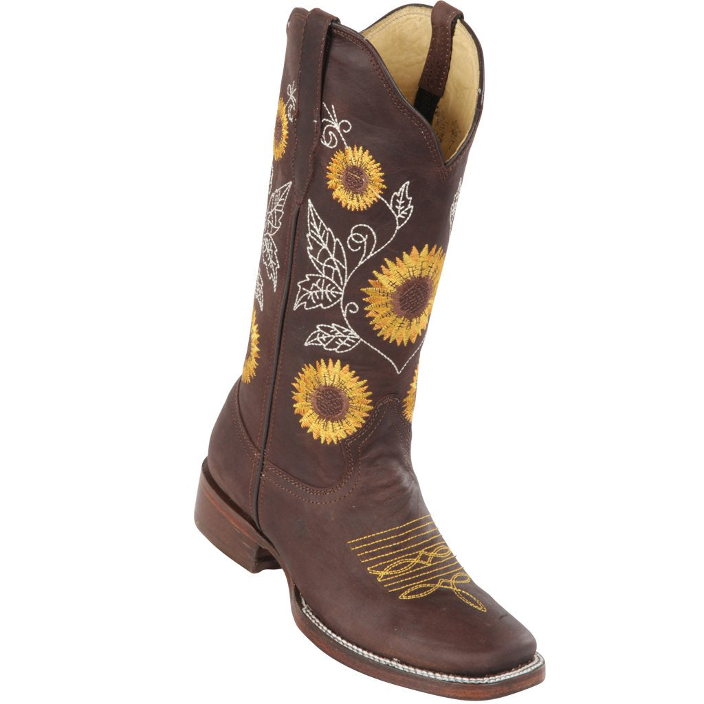 Quincy Boots Dark Brown Sunflower Wide Square Toe Boot