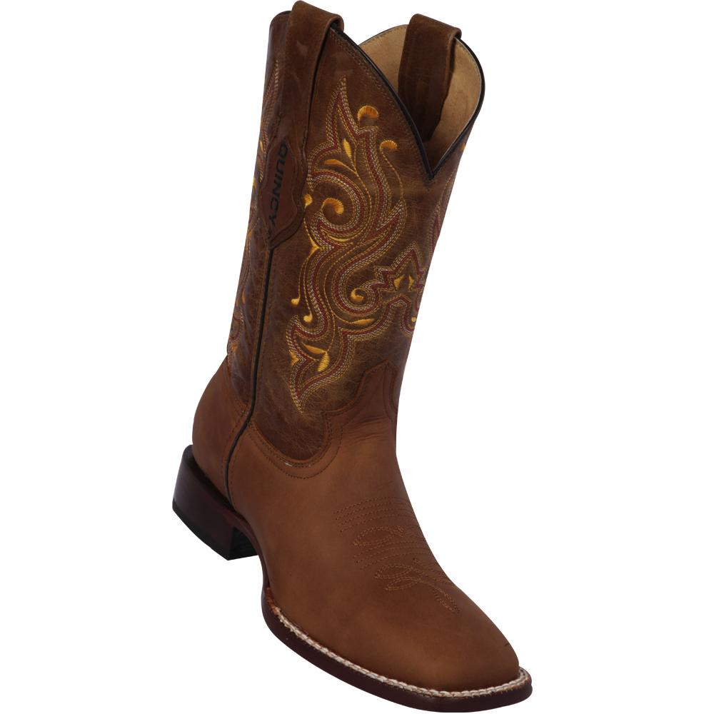 Quincy Boots Dark Brown Leather Wide Square Toe Cowboy Boot